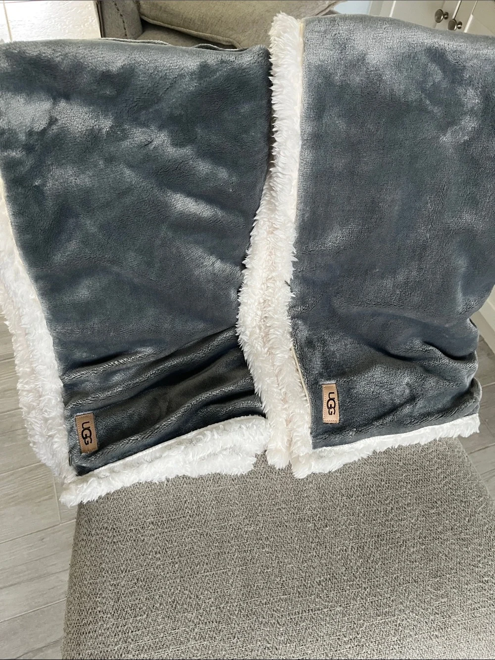 2 Ugg Avery king sherpa plush pillow cases reversible soft gray white cozy